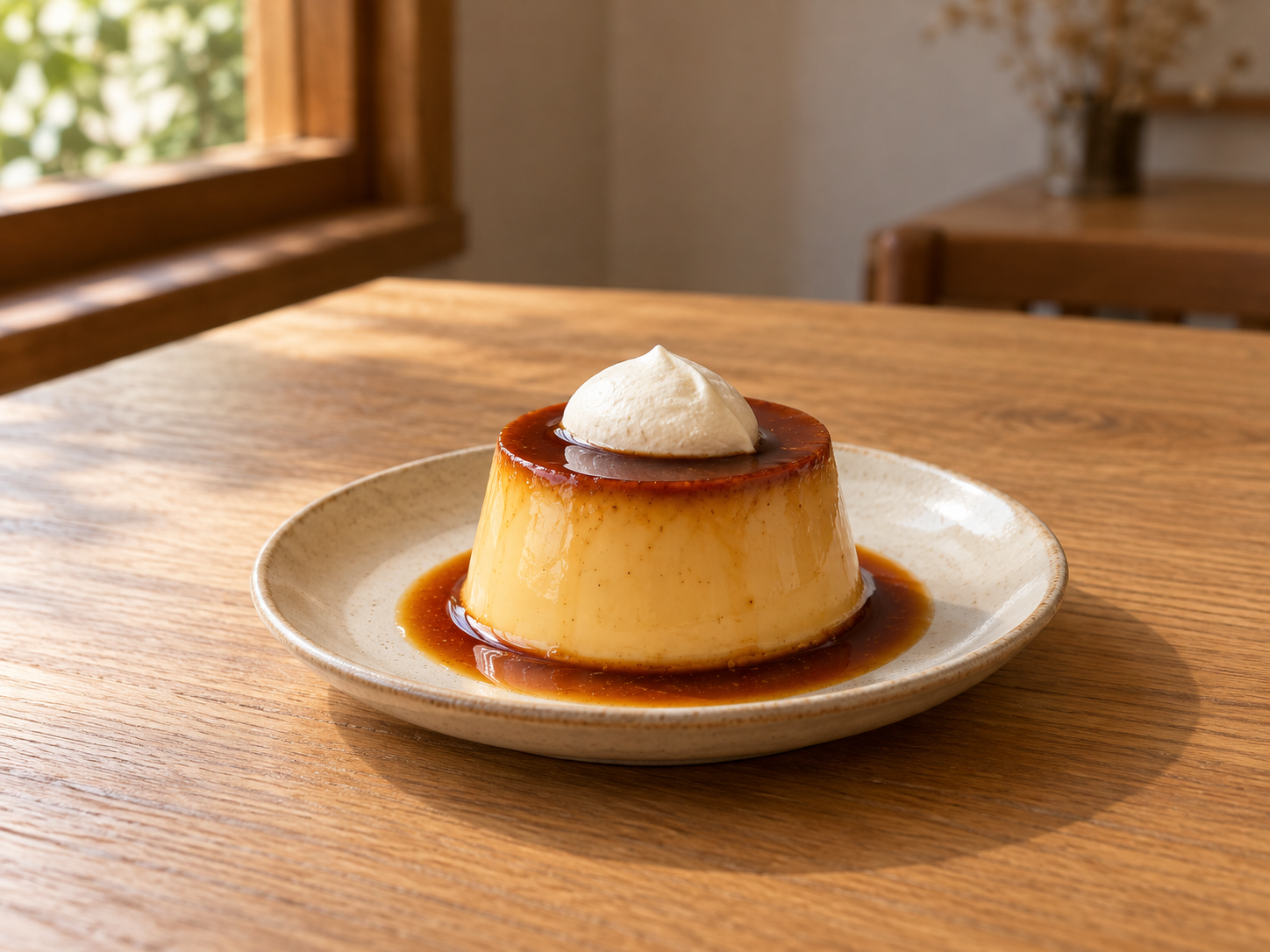 カラメルとクリームを添えた昔ながらのプリン