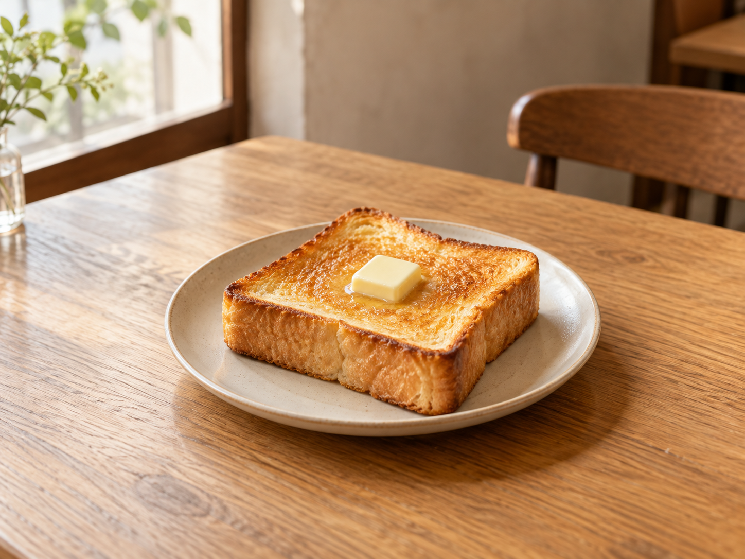 バターをのせてこんがり焼いた厚切りトースト